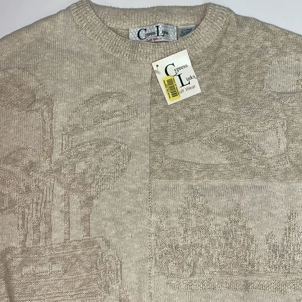 NWT Vintage 80s Cypress Links Golf Scenery Knit‎ Crewneck Sweater Size XL
